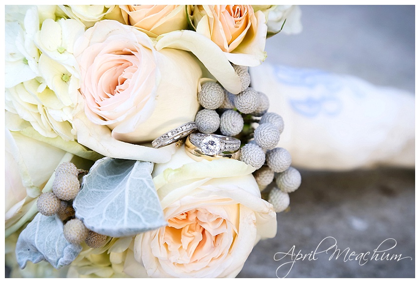 Wedding rings bridal bouquet